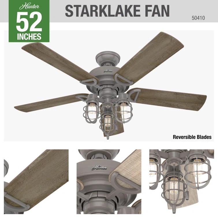Hunter Fan 52" Starklake 5 - Blade Outdoor Standard Ceiling Fan with Pull Chain and Light Kit Included