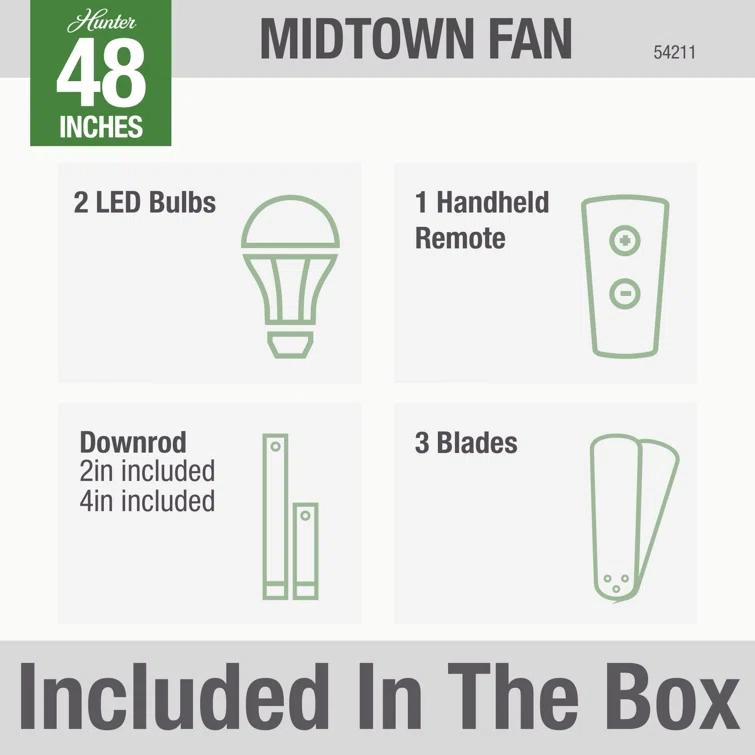 48" Midtown 3 - Blade Standard Ceiling Fan with Remote Control and Light Kit Included