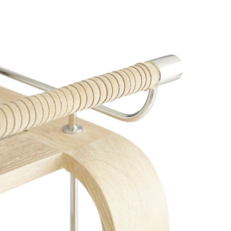 Bleached Wood Oval Bar Cart with Storage and Leather Handle