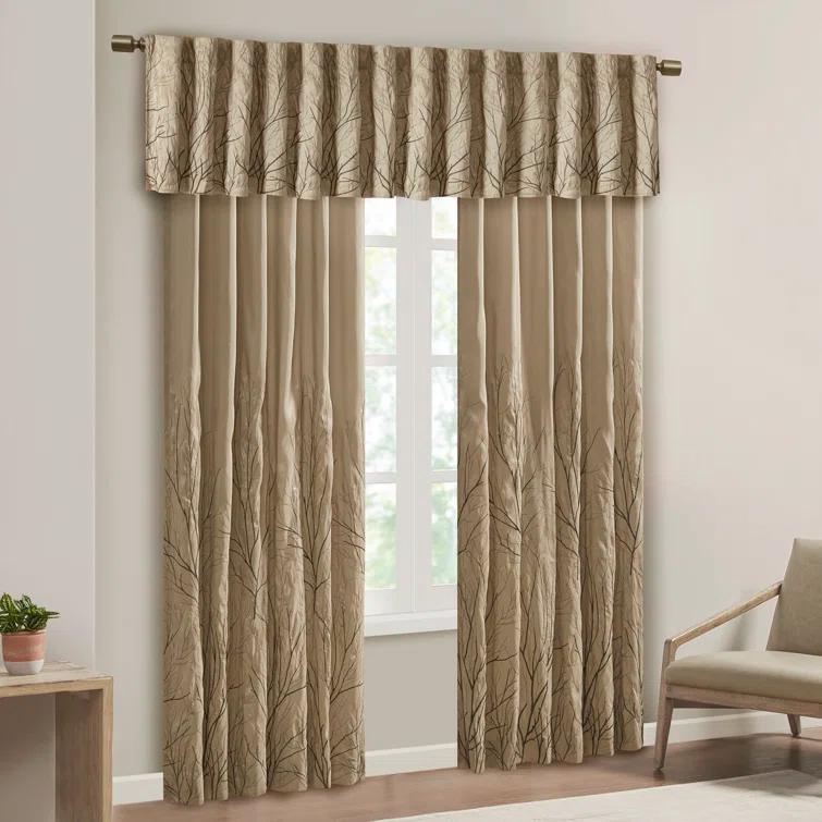 Andora Embroidered Branch Rod Pocket Single Curtain Panel
