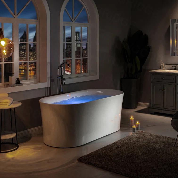 67" x 32" Freestanding Air Soaking Acrylic Bathtub with 208 Jets, 7 Colors LED Lights, Chromatherapy