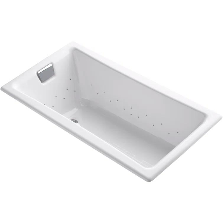 Tea-for-Two 60" x 32" Drop In Whirlpool Porcelain Enameled Cast Iron Bathtub with Heater