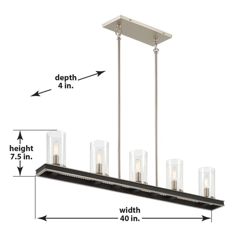 Minka Lavery Coal Nickel Linear Pendant Chandelier 40" Wide Modern Seeded Glass Shade 5-Light Fixture for Kitchen Island House