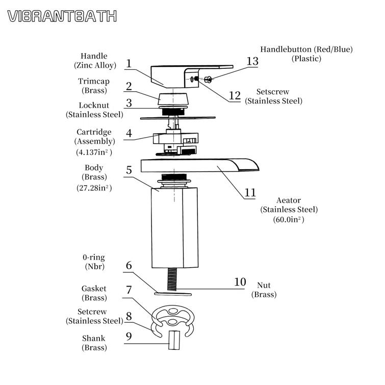 VIBRANTBATH YZJ9009-C-2 Single-Hole Single-handle Bathroom Faucet with Drain Assembly