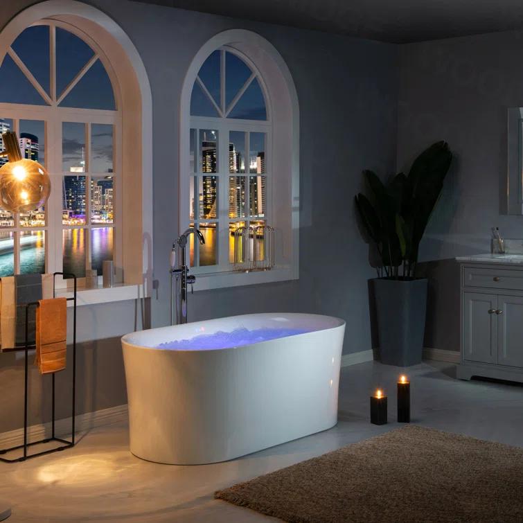 67" x 32" Freestanding Air Soaking Acrylic Bathtub with 208 Jets, 7 Colors LED Lights, Chromatherapy