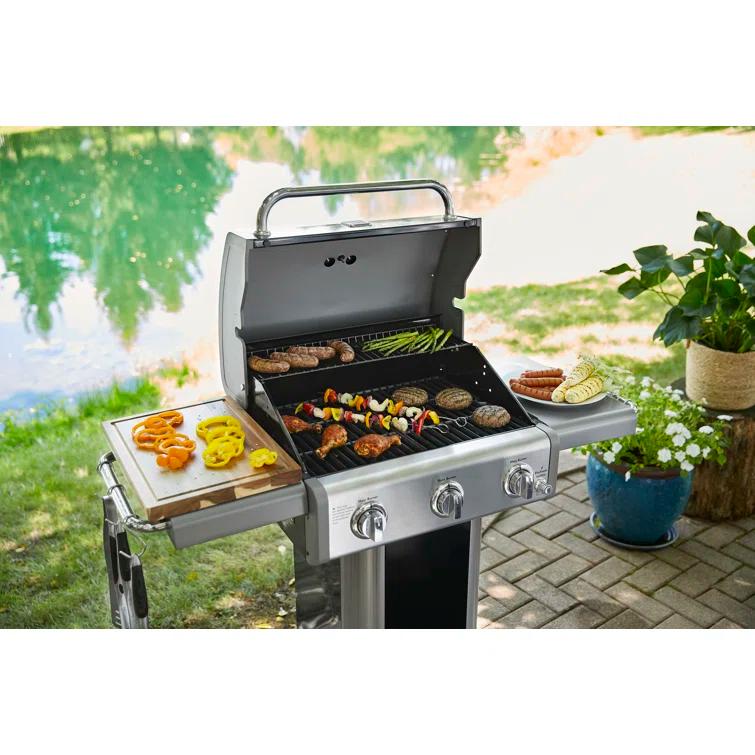 Kenmore 3-Burner Propane Gas Grill with Foldable Side Tables for Outdoor BBQ