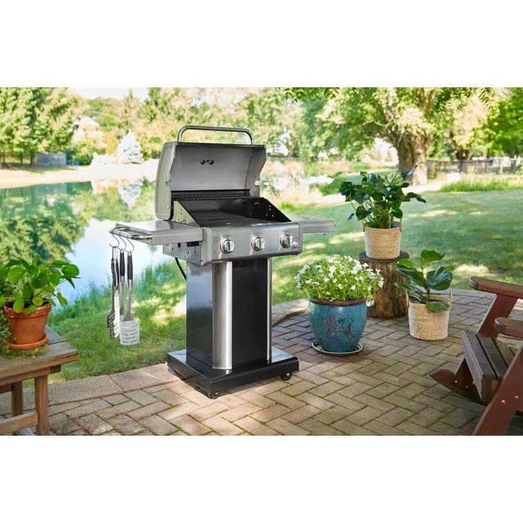 Kenmore 3-Burner Propane Gas Grill with Foldable Side Tables for Outdoor BBQ