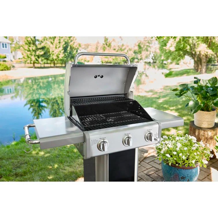 Kenmore 3-Burner Propane Gas Grill with Foldable Side Tables for Outdoor BBQ