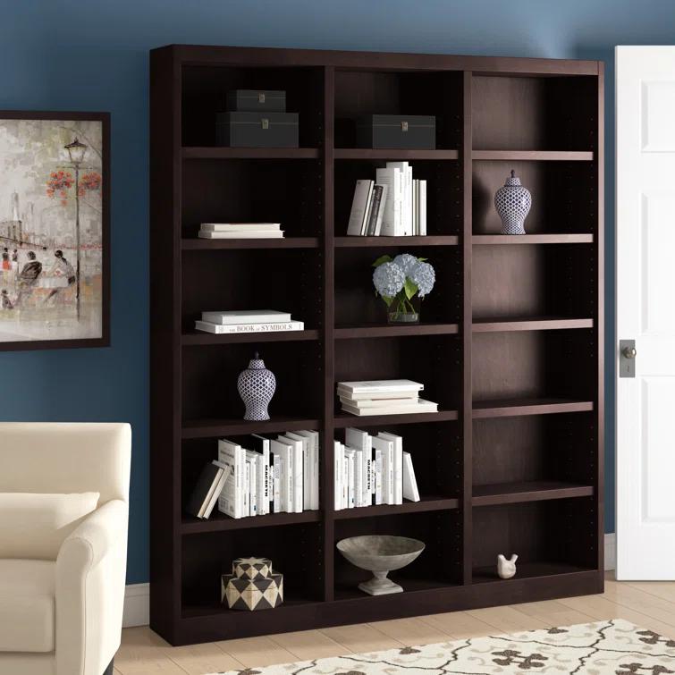 Winston Porter Aliette Triple Wide Wood Bookcase, 18 Bookshelf, 84 inch Tall Storage and Display Bookshelf for Home Office and Living Room