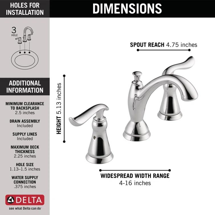Linden Widespread Bathroom Faucet 3 Hole, 2-handle Bathroom Sink Faucet with Drain Assembly
