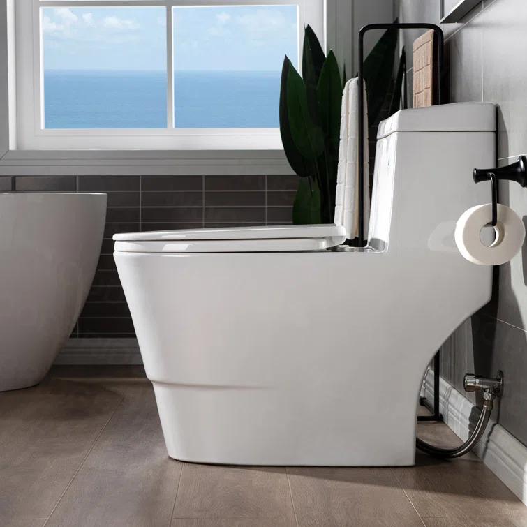 1.28 GPF Elongated ADA Height One Piece Dual-Flush Toilet with Soft-Closing Seat,MAP Flushing 1000G