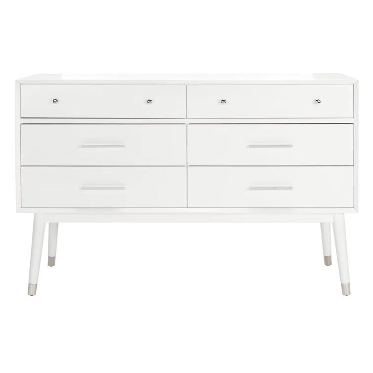 Mid-Century Double Dresser with Felt-Lined Drawer, White/Silver