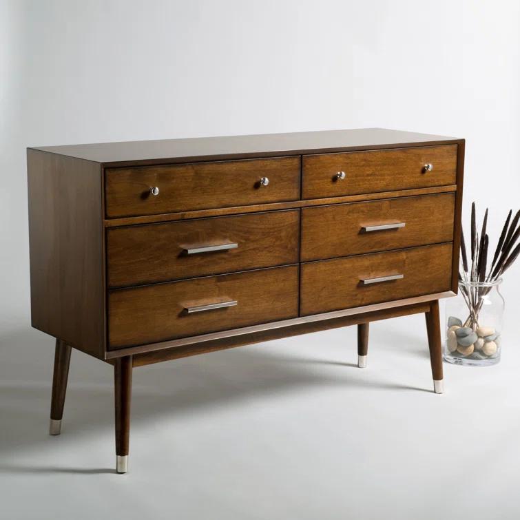 Safavieh Couture Home Collection Madden Retro 6-Drawer Dresser, Silver/Walnut