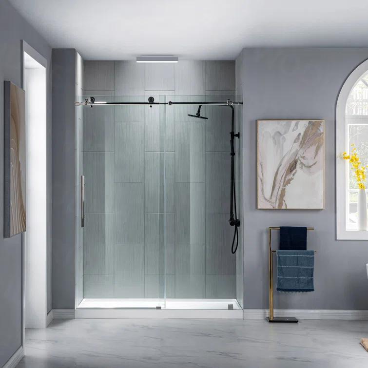WoodBridge Frameless Single Sliding Shower Door with Soft Close System, 57.5-60" Width x 80"Height with 5/16"(8mm) Clear Tempered Glass & Reviews | Wayfair