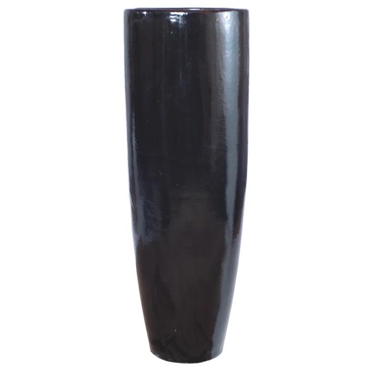 Elegant Tall Black Ceramic Floor Planter for Indoor/Outdoor Use