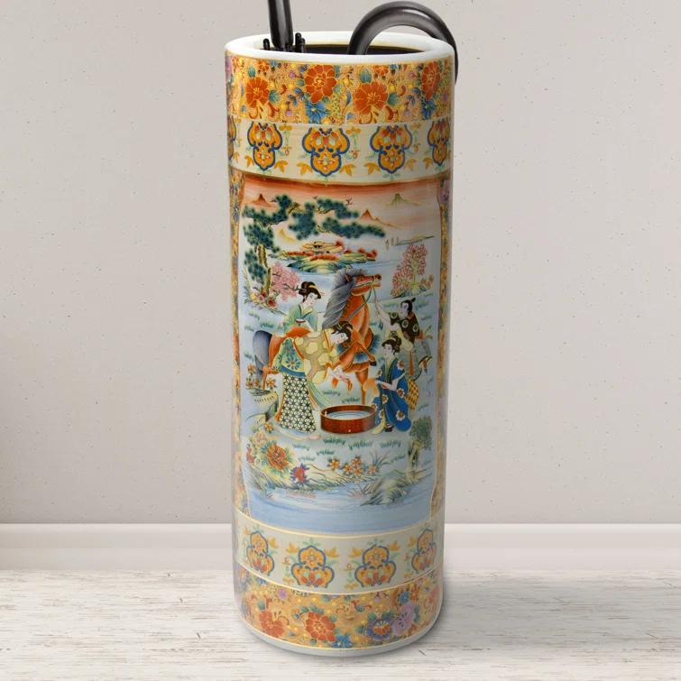 24" Horse in Meadow Porcelain Umbrella Stand