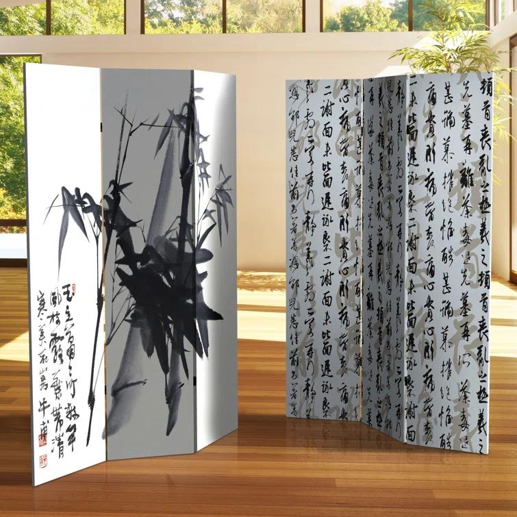 Oriental Furniture 6 ft. Tall Bamboo Calligraphy Canvas Room Divider - 3 Panel