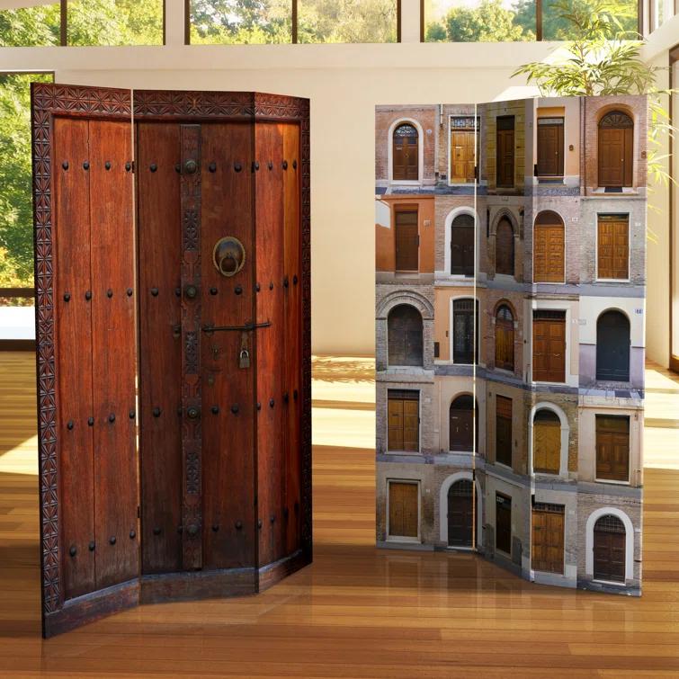 6' Tall Double Sided Doors Canvas Room Divider 4 Panel - Oriental Furniture: Gallery Quality, No Assembly Required
