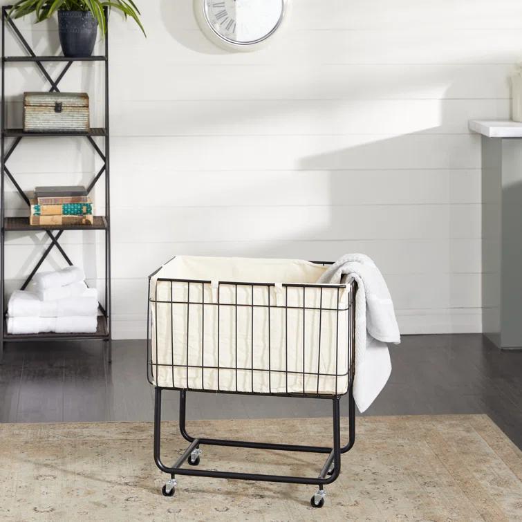 Joss & Main Metal Deep Set Wire Basket Storage Cart with Wheels and Fabric Lining & Reviews | Joss & Main
