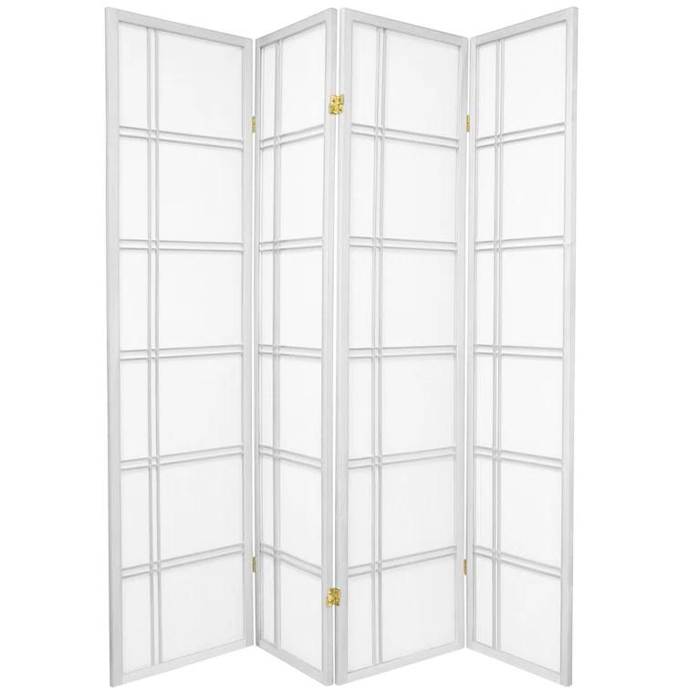 6 ft. Tall Double Cross Shoji Screen - White (4 Panels): Hardwood Frame, Metal Hinges, Lightweight