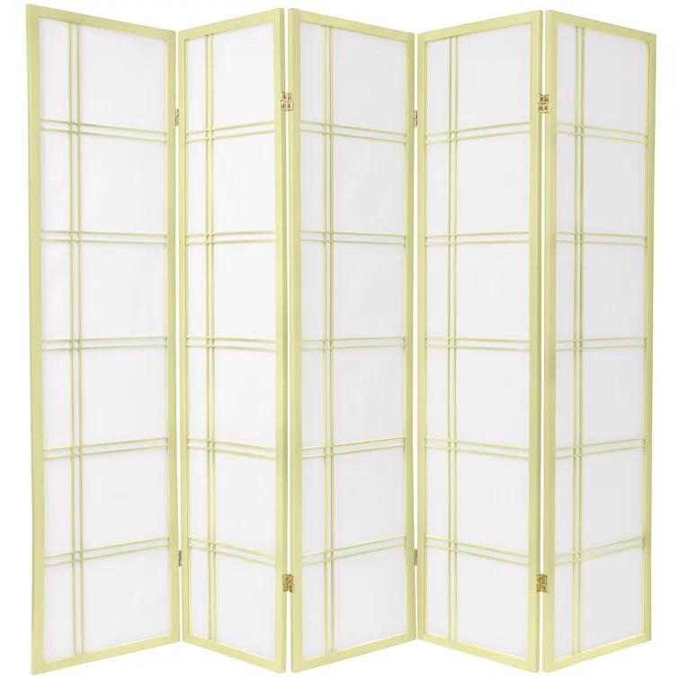 Oriental Furniture 6 Ft Tall Double Cross Shoji Screen Special Edition, 5 panel, ivory color
