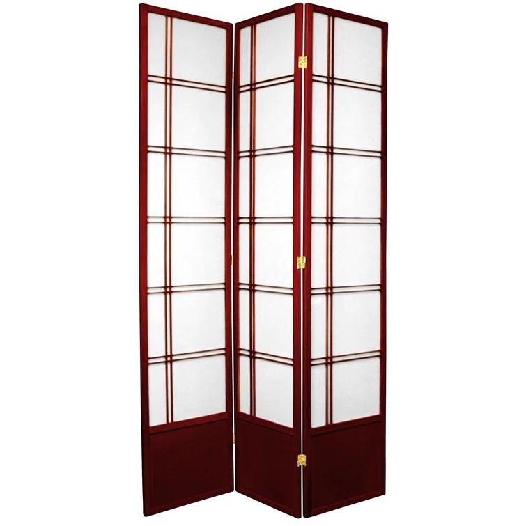Handmade 84-inch Double-cross Wood/Rice-paper Shoji Screen (China) 3 Panel Rosewood
