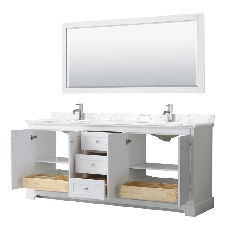 Wyndham Collection Avery 80'' Double Bathroom Vanity with Marble Top with Mirror
