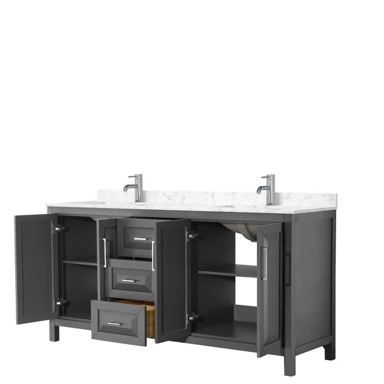 Wyndham Collection Daria 72'' Double Bathroom Vanity with Carrara Marble Top