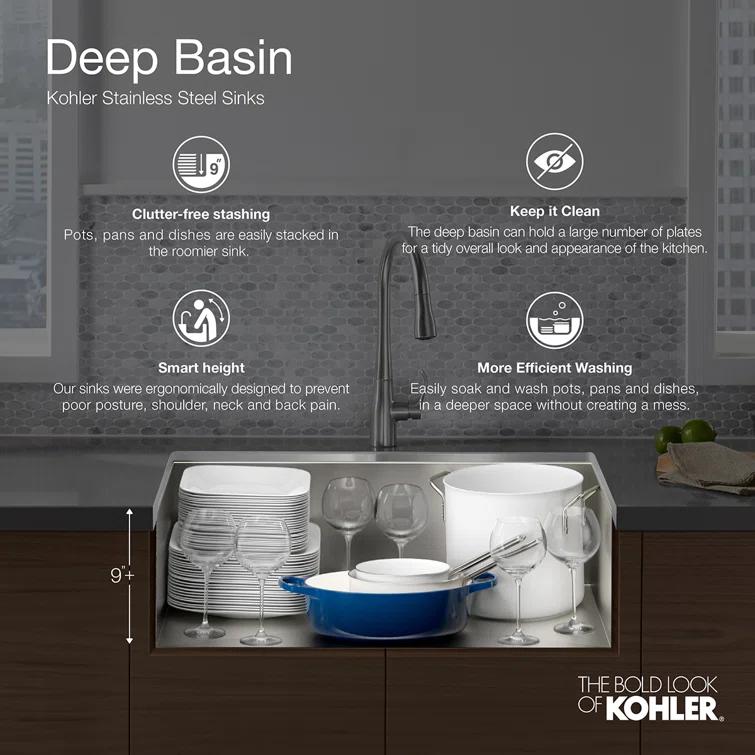 Vault 25" L x 22" W x 6-5/16" Single Bowl Dual-Mount Kitchen Sink with 4 Faucet Holes