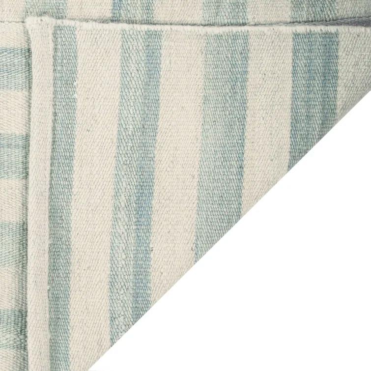 Sky Blue Stripe Patchwork Wool 8' x 10' Area Rug