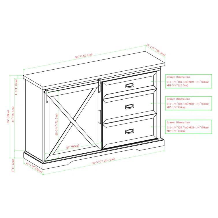 Highland Dunes Analaura 56" Wide Sliding Door Sideboard with 3 Drawers