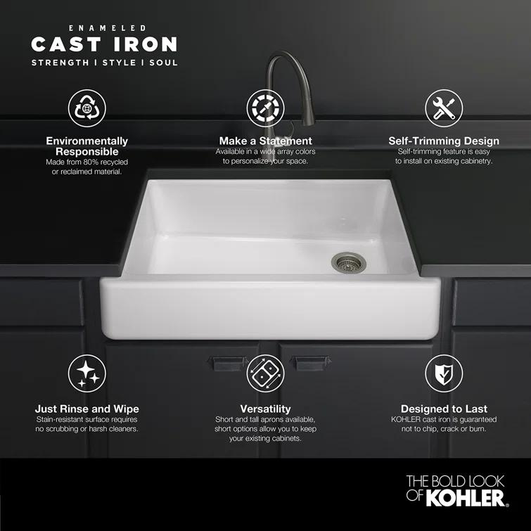 Whitehaven® 33" x 22" Self-Trimming Under-Mount Single-Bowl Kitchen Sink with Tall Apron