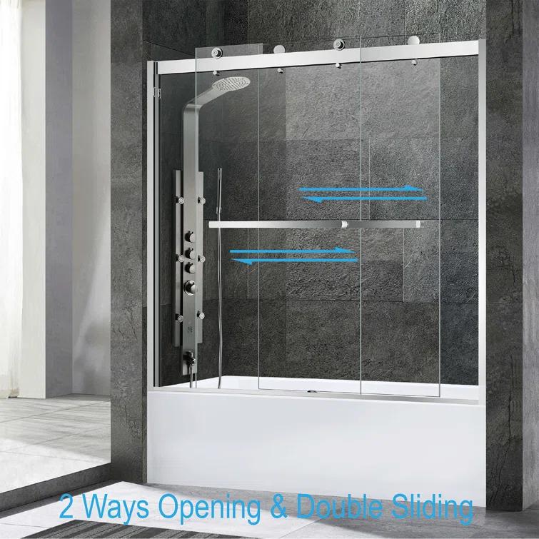 WoodBridge 56-60X62" Double Sliding Tub Door with 3/8" Thickened Upgrade Tempered Glass | Stainless Steel Hardware | Safe, Explosion-Resistant, Clear & Stylish, Sturdy & Durable  SDD6062-B