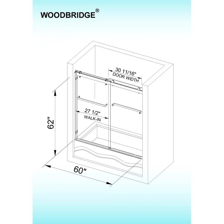 WoodBridge 56-60X62" Double Sliding Tub Door with 3/8" Thickened Upgrade Tempered Glass | Stainless Steel Hardware | Safe, Explosion-Resistant, Clear & Stylish, Sturdy & Durable  SDD6062-MBL