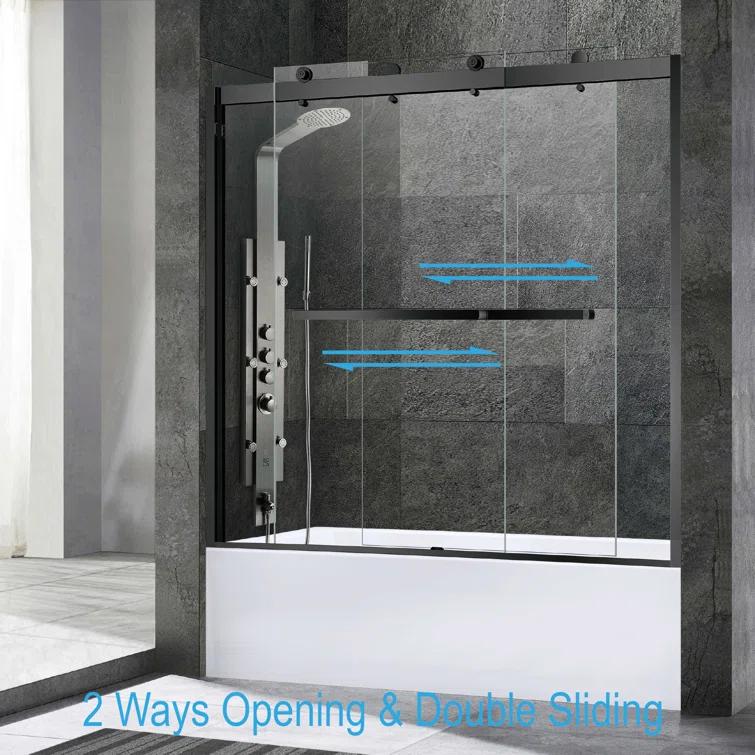 WoodBridge 56-60X62" Double Sliding Tub Door with 3/8" Thickened Upgrade Tempered Glass | Stainless Steel Hardware | Safe, Explosion-Resistant, Clear & Stylish, Sturdy & Durable  SDD6062-MBL