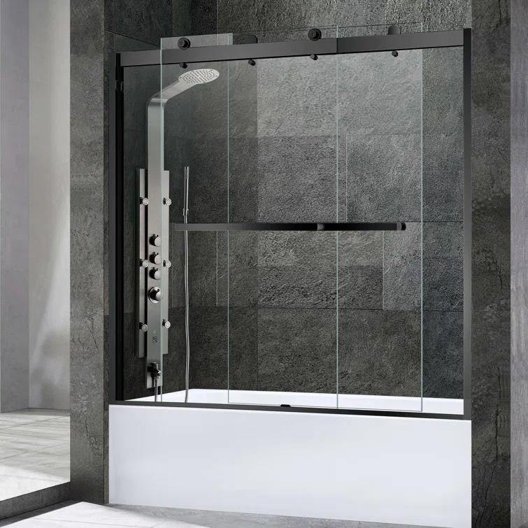 WoodBridge 56-60X62" Double Sliding Tub Door with 3/8" Thickened Upgrade Tempered Glass | Stainless Steel Hardware | Safe, Explosion-Resistant, Clear & Stylish, Sturdy & Durable  SDD6062-MBL