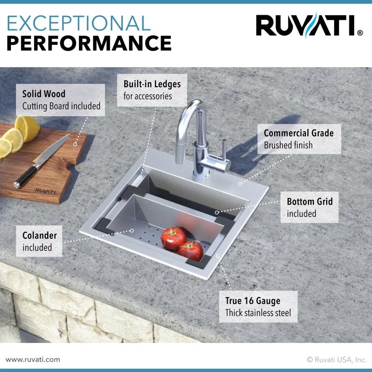 Ruvati Workstation Drop-in Topmount Bar Prep RV Sink 16 Gauge Stainless Steel