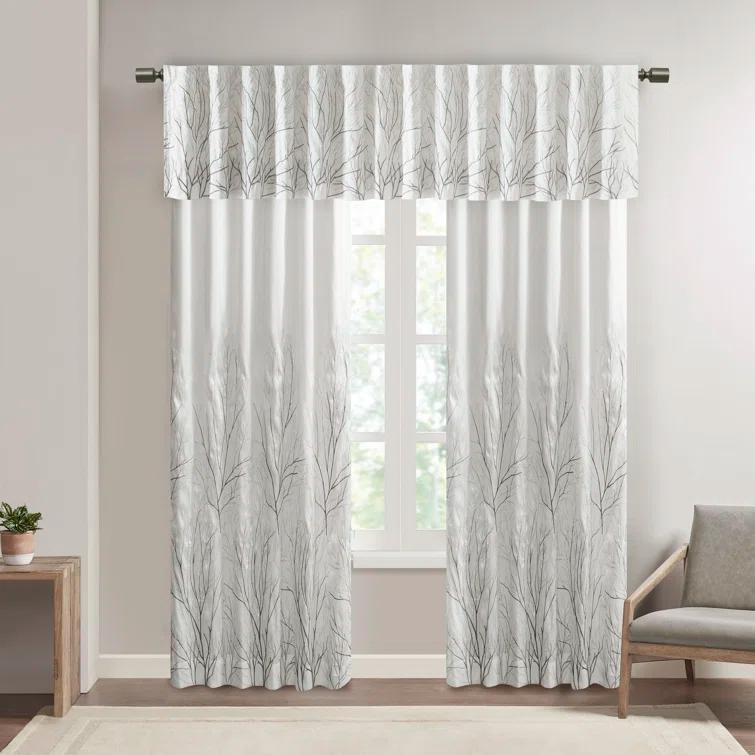 Andora Embroidered Branch Rod Pocket Single Curtain Panel