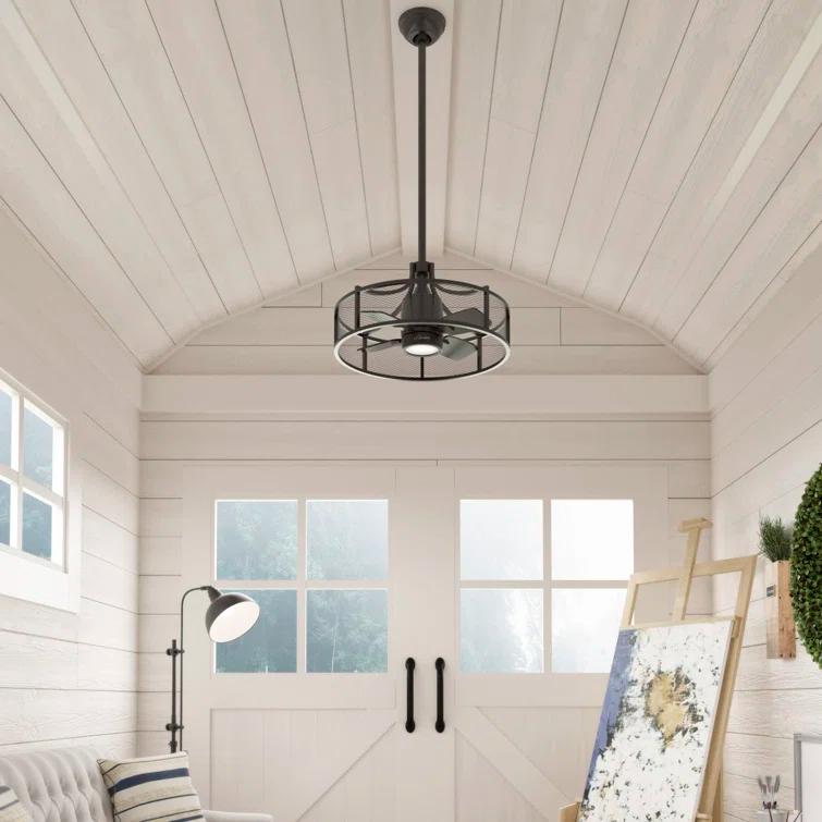 24" Seattle 4 - Blade Caged Ceiling Fan with Wall Control and LED Light Kit Included