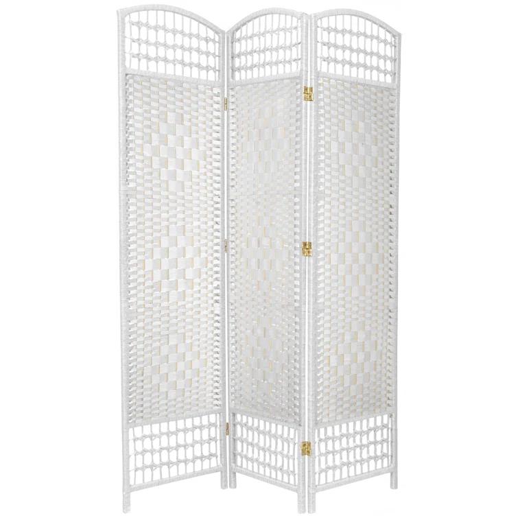 5 1/2 ft. Tall Fiber Weave Room Divider - White (3 Panels): Hardwood, Metal Hinges, Indoor Use, No Assembly Required