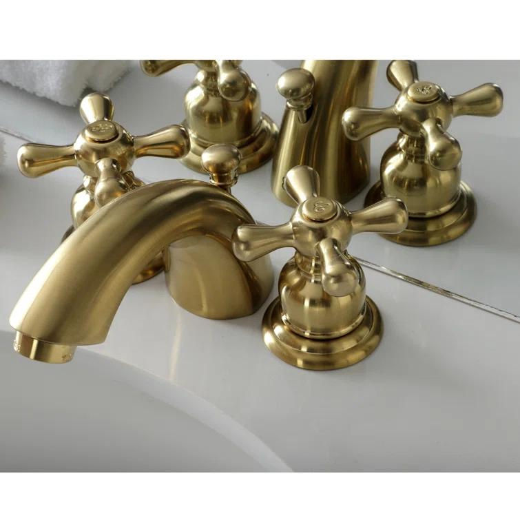 Kingston Brass Victorian Two-Handle 3-Hole Deck Mount Mini-Widespread Bathroom Faucet with Plastic Pop-Up