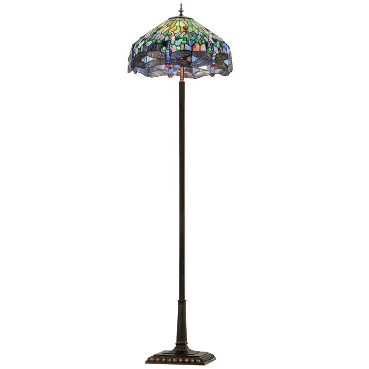 151154 Meyda 67"H Tiffany Hanginghead Dragonfly Floor Lamp