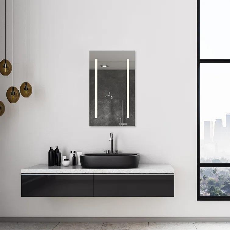 Recessed Frameless 1 Door Medicine Cabinet with 4 Adjustable Shelves and LED Lighting and Electrical Outlet