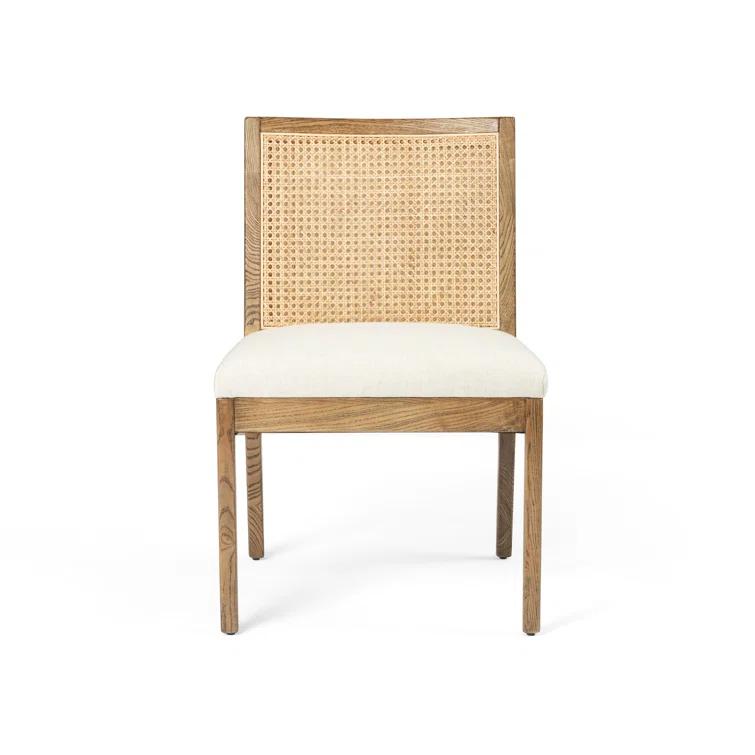 Antonia High-Back Linen & Cane Side Chair in Toasted Parawood