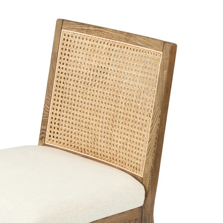 Antonia High-Back Linen & Cane Side Chair in Toasted Parawood