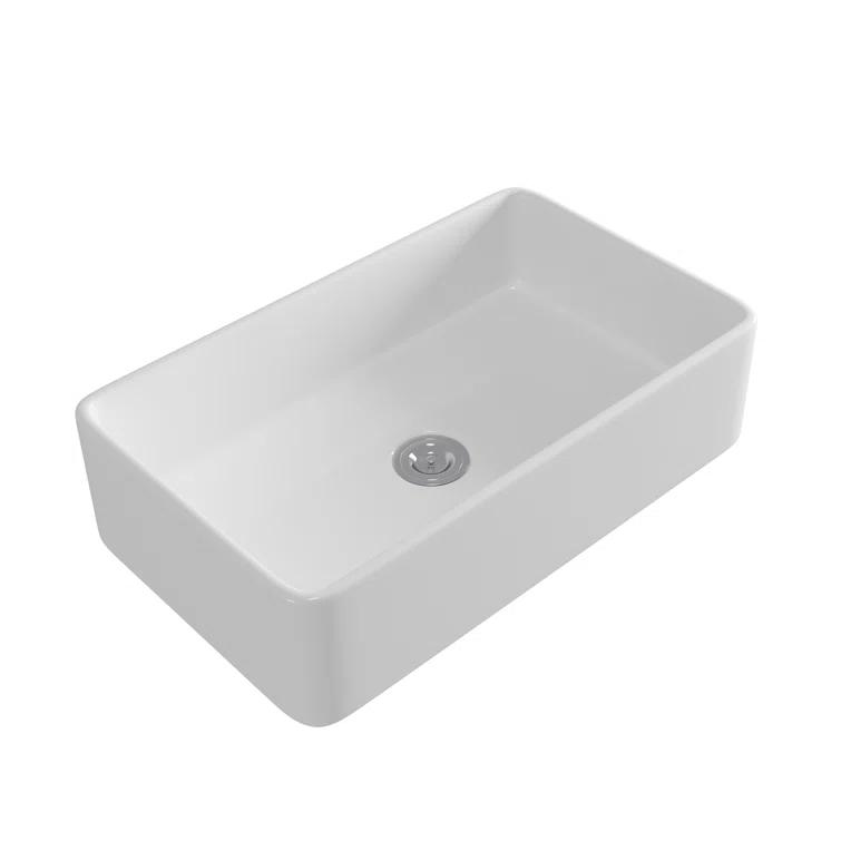 33" L x 20" W Fireclay Farmhouse Kitchen Sink with Sink Grid and Basket Strainer