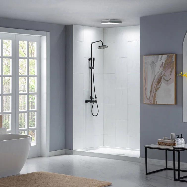 36" Solid Surface Square Single Threshold Shower Pan Base with Drain Assembly & Drain Cover Included, Non-Slip