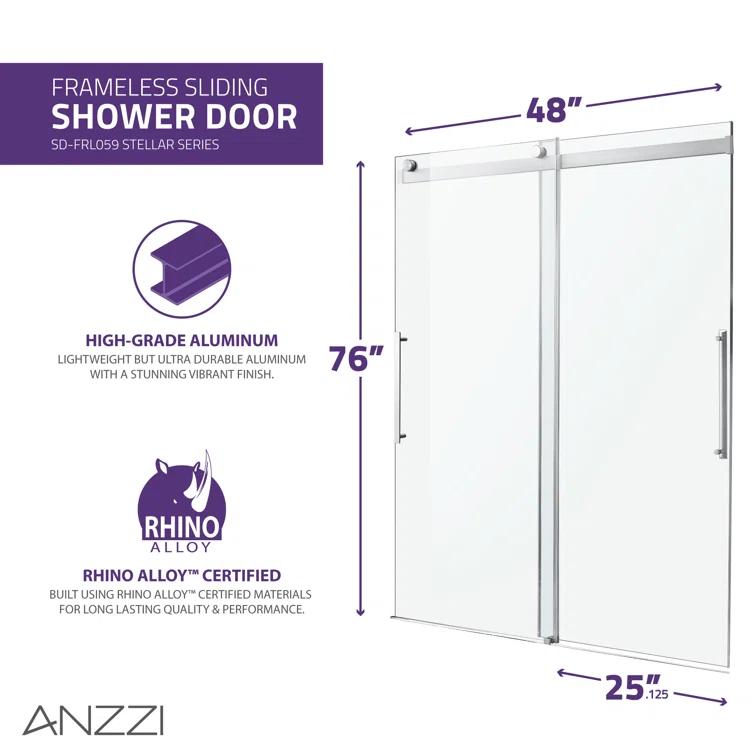 Stellar 48" W x 76" H Double Sliding Frameless Shower Door
