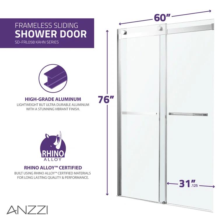 Kahn 60" W x 76" H Double Sliding Frameless Shower Door