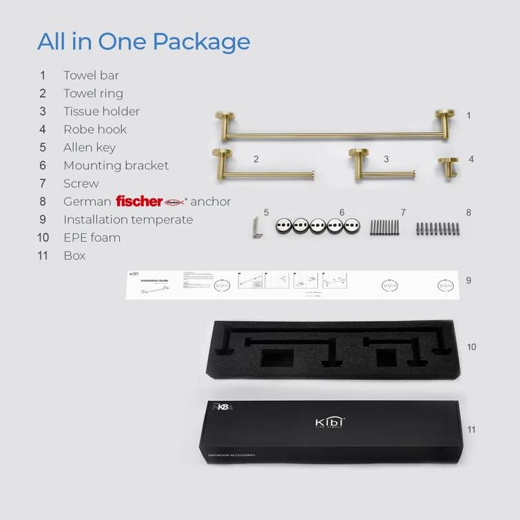KIBI C-KBA14-4BG Circular 4 - Piece Bathroom Hardware Set